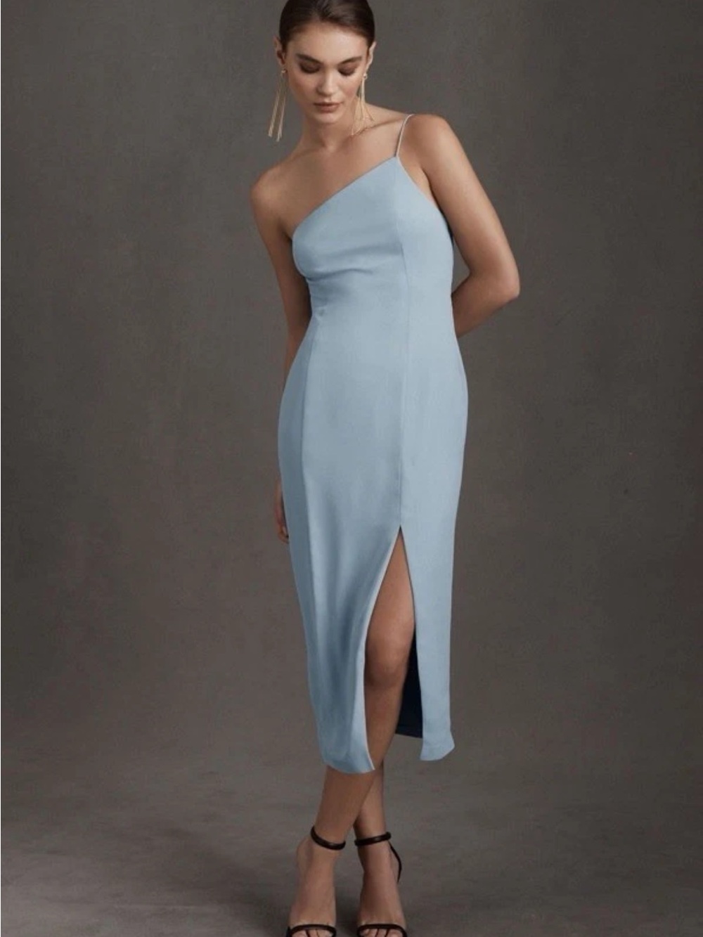 Bhldn Anamaria Georgette Light Blue One Shoulder Bridesmaid Wedding Dress 8